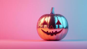 shiny halloween jack o lantern pumpkin made of disco ball photo