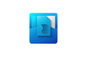 Blue icon with sleek design elements, featuring a stylized hourglass symbol on a semi-transparent square background. Ideal for tech and UI themes. png