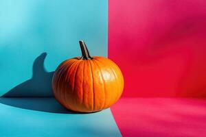 Orange Pumpkin on a Blue and Red Background photo