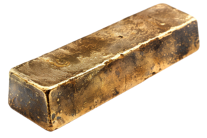 High-quality image of a pure gold bullion bar with a rustic, weathered surface. Perfect for finance, investment, or wealth-related topics. png