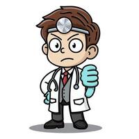 An angry looking doctor character giving a thumbs down gesture, expressing disapproval. Ideal for medical content, healthcare education, and vaccination campaigns. Bad gesture, NO, Dont. vector