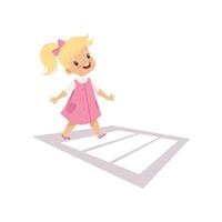 Cute Girl Using Cross Walk to Cross Street, Traffic Education, Rules, Safety of Kids in Traffic Illustration vector