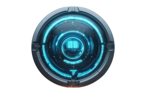 High-tech futuristic interface with circular HUD display, glowing blue digital elements. Perfect for technology, cybersecurity, or sci-fi design. png