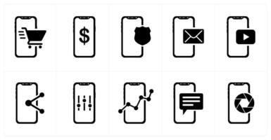 A set of 10 mobile icons as m-shopping, e-currency, mobile security vector