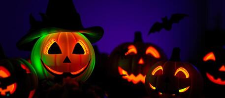 smiling pumpkins glowing the dark photo