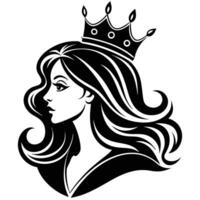 Stylized Profile Portrait of a Regal Woman with Flowing Hair. vector