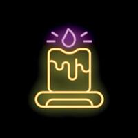 Neon candle burning with melted wax and glowing wick vector