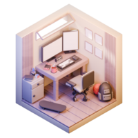 3D Isometric Working room Design Decoration png