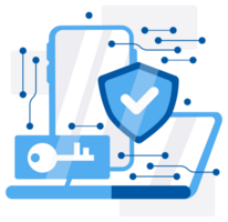 Sleek illustration of cyber security concept with shield, key, and digital elements, representing data protection and network defense in a digital age png