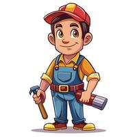 cartoon male handyman with hammer and tools vector