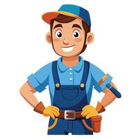 a cartoon man in overalls holding a tool vector