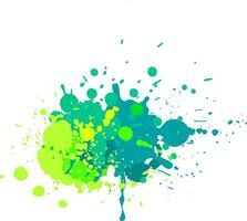 Green and yellow paint is splashing on a white background, creating an abstract and vibrant design with various droplet sizes and shapes vector