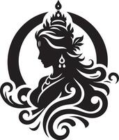 The silhouette of a woman with long hair and a crown vector