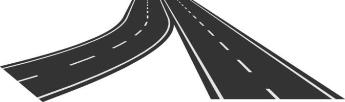 Two asphalt roads with white dashed lines are diverging in different directions on a white background, symbolizing choices and different paths in life vector