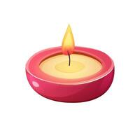 Small candle in round ceramic candlestick. Cartoon burning candle on white background. icon vector