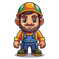 cartoon construction worker with beard and hat vector