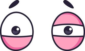 Two cartoon eyes displaying contrasting emotions, one showcasing a worried expression while the other presents a relaxed, almost sleepy demeanor, create a playful visual narrative vector