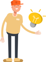 Man Wearing Cap Character and Light Bulb png