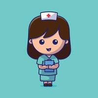 Simple Profession nurse girl cartoon illustration Collection of paramedic concept icon isolated vector