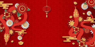 Happy Chinese New Year 2025. Snake zodiac with abstract flowers, year of the snake. vector