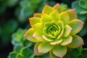 Close-up of a vibrant succulent plant with green leaves. photo