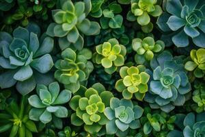 Lush arrangement of various succulent plants. photo