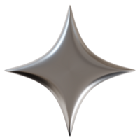 3D chrome star with sharp, futuristic design, on transparent background. Modern metallic element, cut out. png