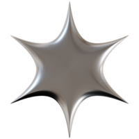 Chrome star with sharp, futuristic design, on transparent background. 3D png