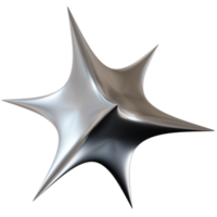 Chrome star with sharp, futuristic design, on transparent background. png