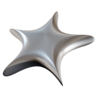 3D chrome star with sharp, futuristic design, on transparent background. Modern metallic element, cut out. Y2k style, 2000s. Sleek and edgy vibe. Monochrome, gray surface. png