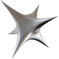 3D chrome star with sharp, futuristic design, on transparent background. Modern metallic element, cut out. Y2k style, 2000s. Sleek and edgy vibe. Monochrome, gray surface. 3D render. png