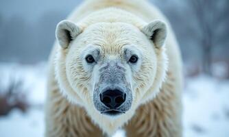 Polar bear close up piercing eyes snowy photo