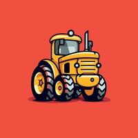 Bold yellow tractor illustration on red background vector