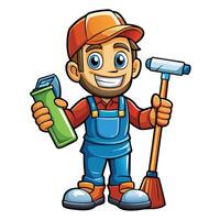 cartoon man with a broom and paintbrush vector