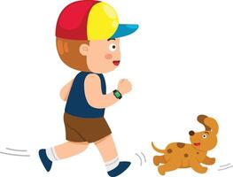 Kid boy is walking with a dog vector