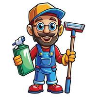 a cartoon man with a mop and sprayer vector