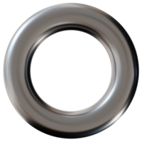 3D chrome ring on transparent background. Modern metallic element, circle, cut out. Y2k style, 2000s. Sleek and tech vibe. Monochrome, gray surface. Round frame. png