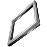 3D chrome geometric frame, on transparent background. Modern metallic element, cut out. Y2k style png