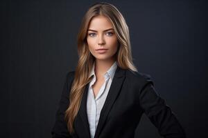 Confident businesswoman in black suit photo