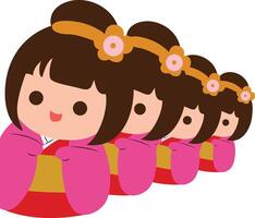 Japanese Dolls Festive Line Illustration, happy Doll Hinamatsuri vector