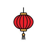 Editable stroke line art of Chinese red lantern with gold tassel, isolated on a white background, for greeting cards, posters, printables, or social media, celebrating Lunar New Year traditions vector