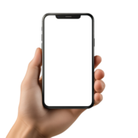 Hand holding a smartphone against transparent background for tech-related content, communication themes, or creative visual elements png