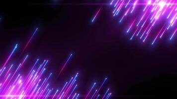 Abstract digital background with glowing neon particles flying upward. movement of a stream of glowing bright lines of particles. connection visualization. video