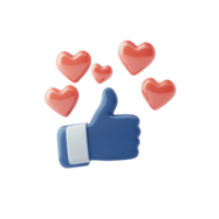 A blue thumbs-up emoji surrounded by several pink hearts, symbolizing approval and affection. png