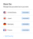 Sales tax settings showing taxes automated for the United States, Japan, Germany and France, with an option to add more countries. (Right) A product page for a sports jersey that’s translatable into English, German and Spanish.