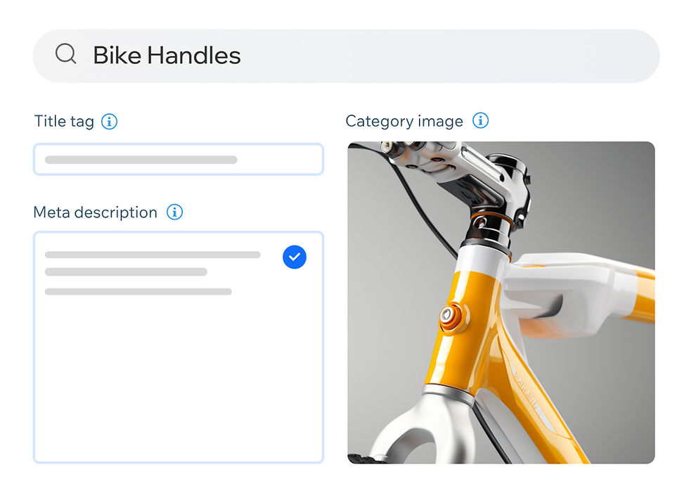 SEO settings for a category page with an image of bicycle handlebars and data fields ready to be filled in.