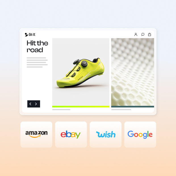 A sporting goods website with a featured image of a neon yellow cycling shoe and a close up of its mesh upper material.