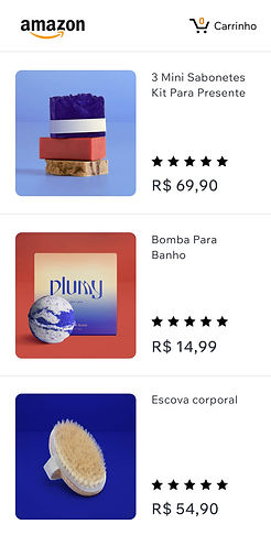 A página da Amazon exibindo três produtos para banho em formato de lista.