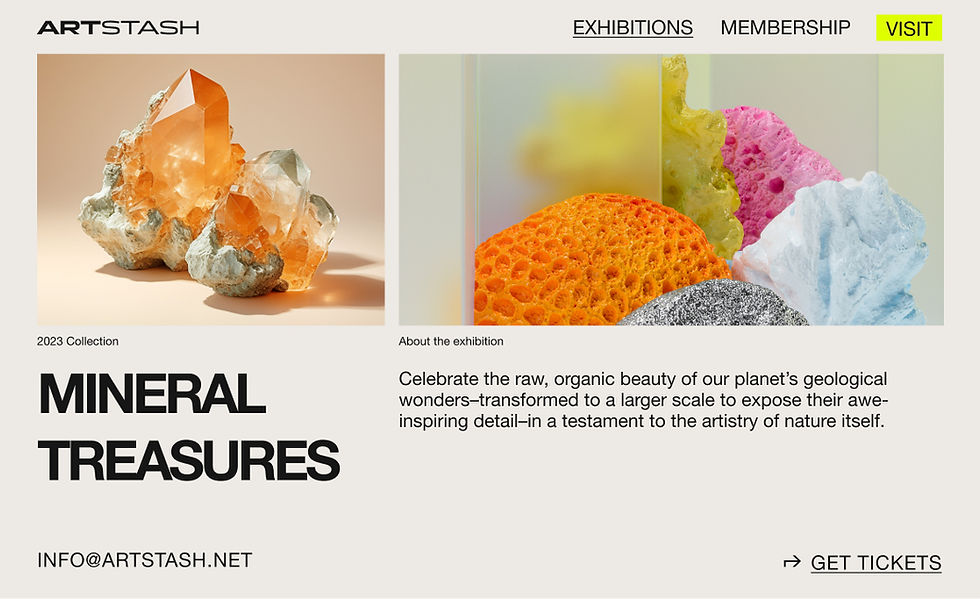 An example dynamic page for one of the art gallery’s exhibitions called Mineral Treasures. 