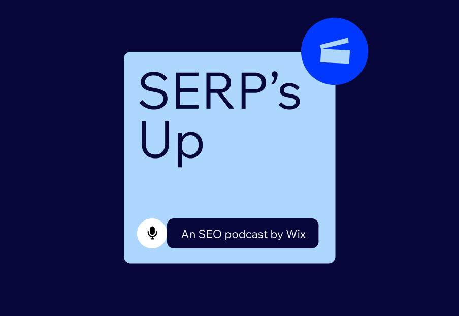 A  blue visual representing SERP's Up SEO podcast